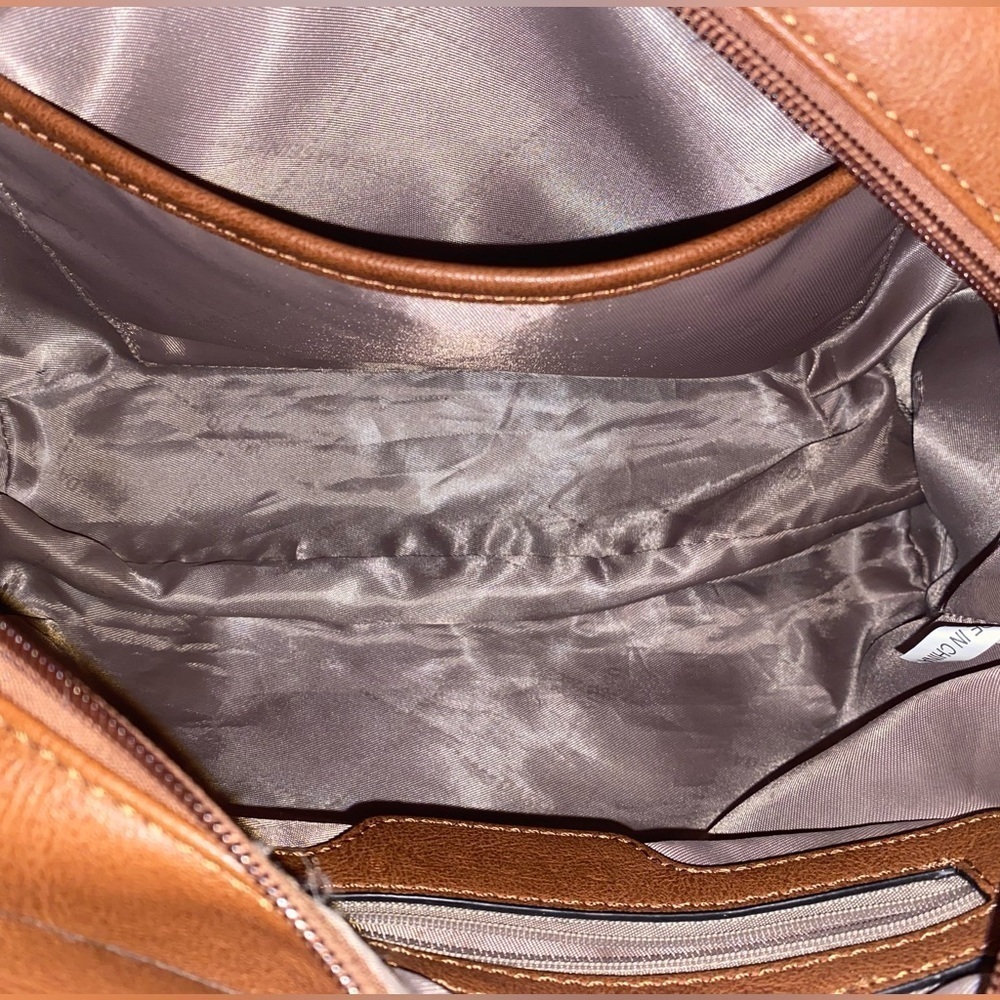 DASEIN Satchel Handbag Shoulder Bag Tote Vegan Textured Leather in Brown Gold - Picture 8 of 13